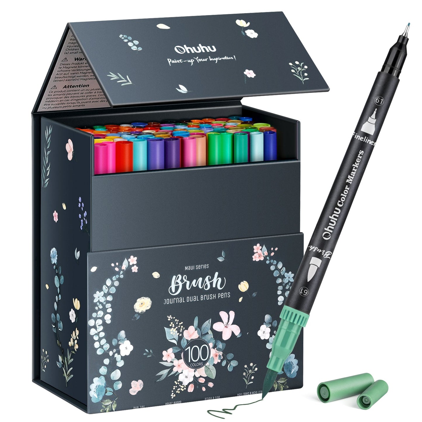 Ohuhu Maui 100 Colors Dual Tips Water Based Art Markers, Brush & Fineliner