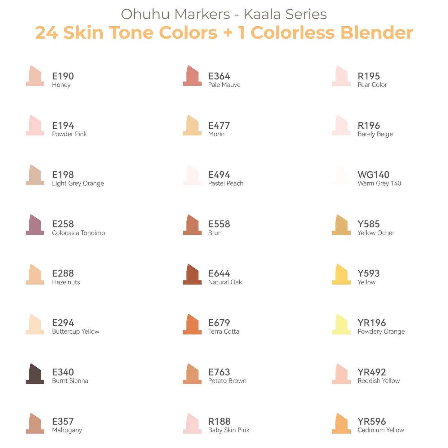Ohuhu Kaala Slim Broad and Fine Dual Tips Alcohol Art Markers-24 Color Skin Tone