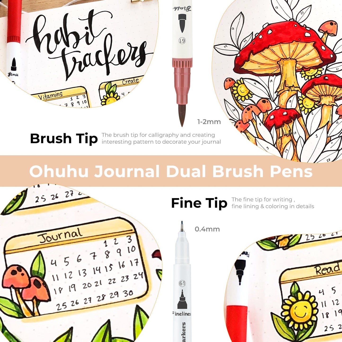 Ohuhu Maui 100 Colors Dual Tips Water Based Art Markers, Brush & Fineliner