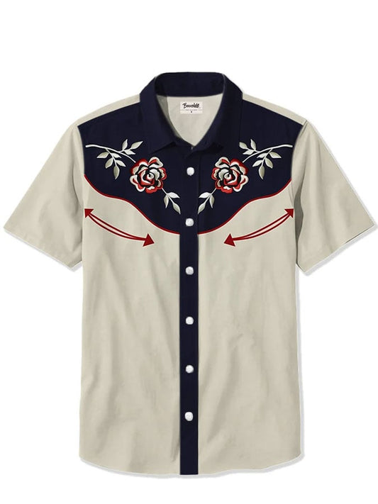 Men's Western Retro Rose Cowboy Print Casual Shirt