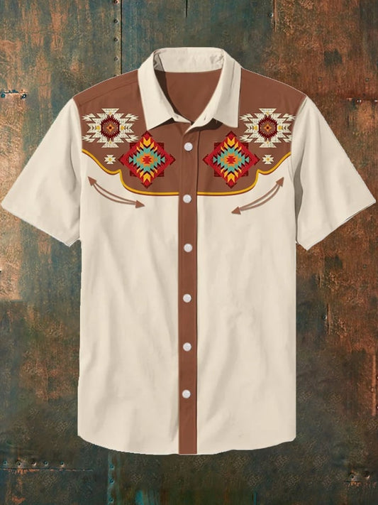 Men's Retro Western Aztec Print Casual Shirt