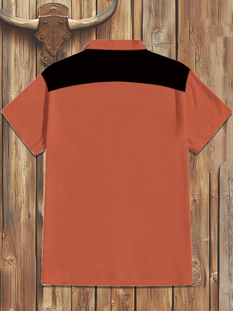 Men's cotton and linen western short-sleeved shirt
