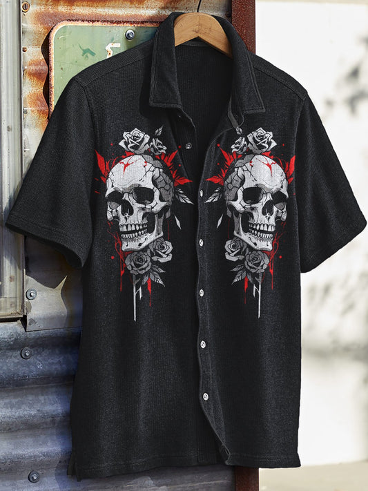 Men's Western Vintage Print Waffle Short Sleeve Shirt
