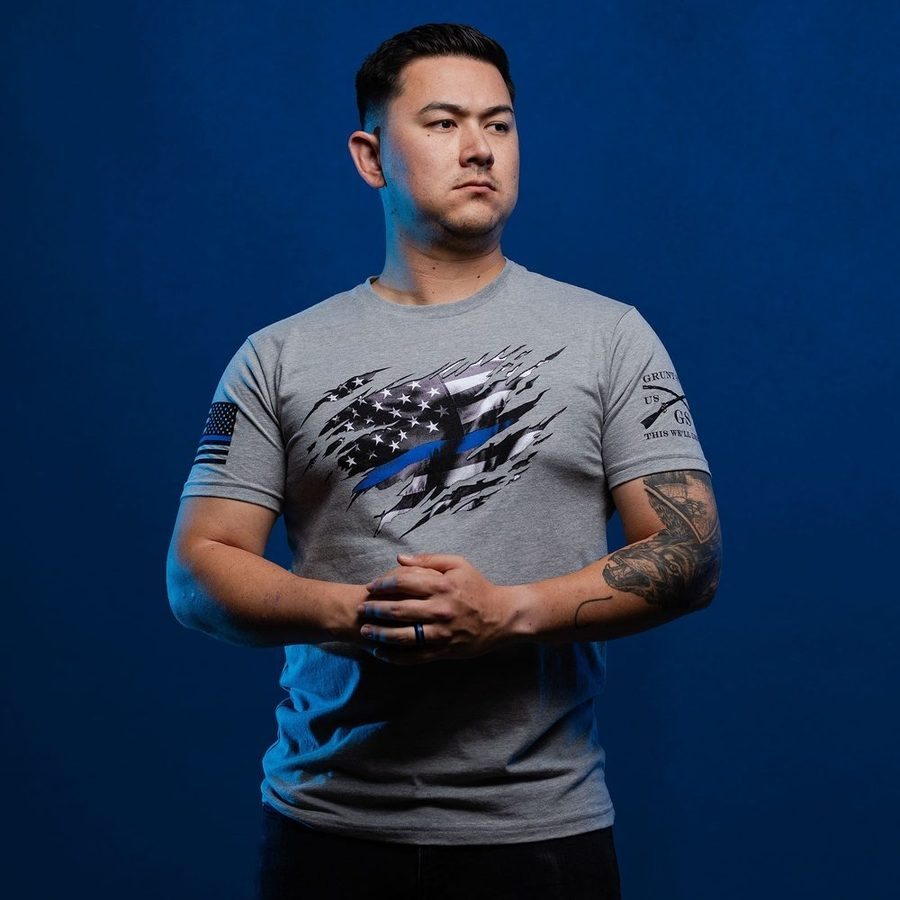 Still Standing Blue Line T-Shirt - Dark Heather Gray