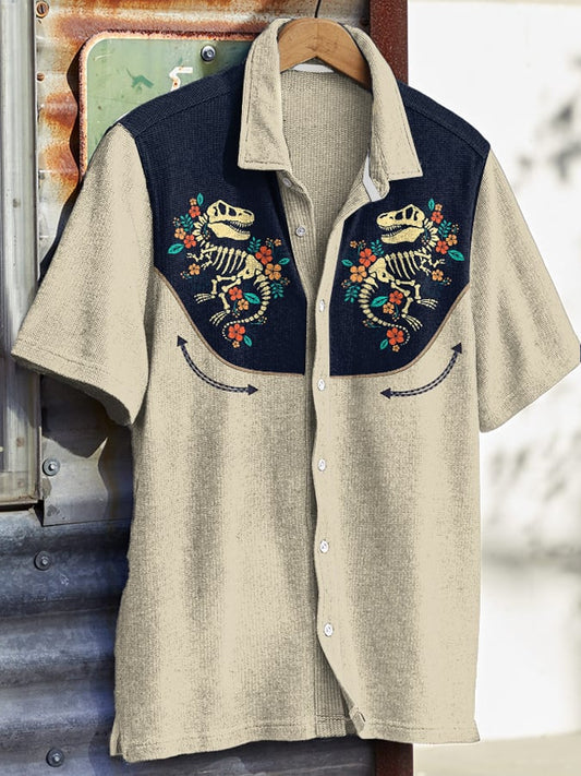 Men's West Flower Skull Print Short Sleeve Shirt
