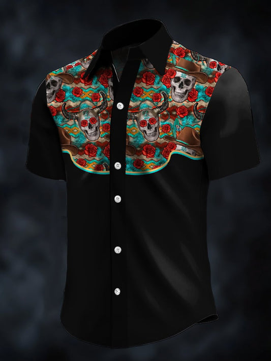 ⚡⚡Buy 2 Get 10% Off⚡⚡Men's Retro Western Contrast Print Short Sleeve Casual Shirt