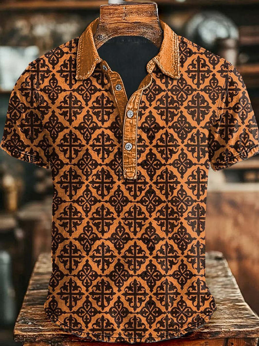 Men's Casual Retro Western Dark Button Polo