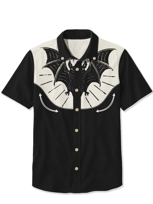 Men's cotton and linen bat western short-sleeved shirt