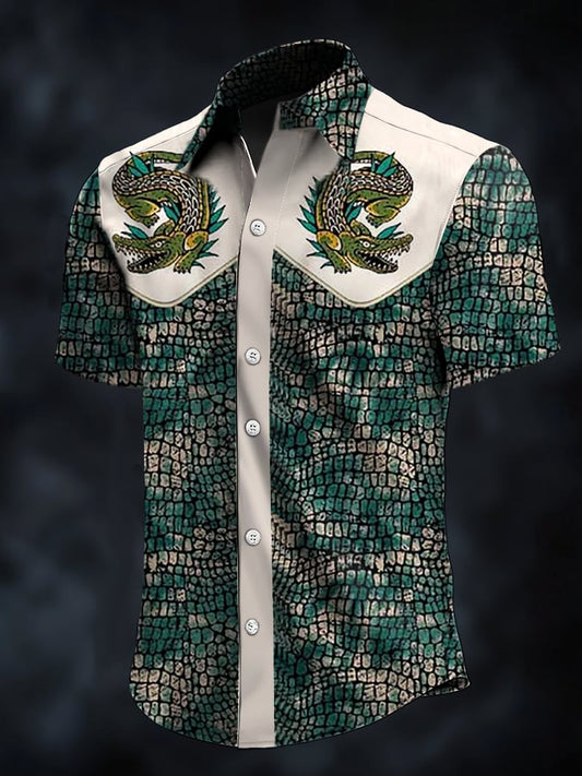 ⚡⚡Buy 2 Get 10% Off⚡⚡Men's Retro Western Contrast Print Short Sleeve Casual Shirt