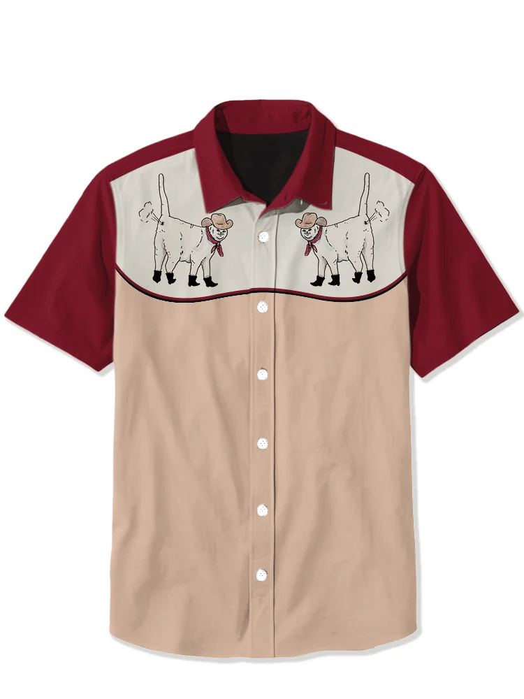 Western Retro Cat in the Hat Short Sleeve Shirt