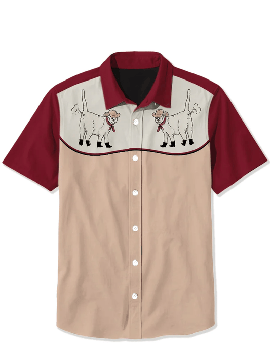 Western Retro Cat in the Hat Short Sleeve Shirt