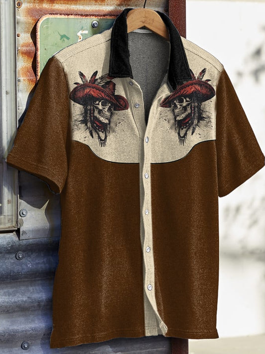 Men's Casual Western Skull Waffle Shirt