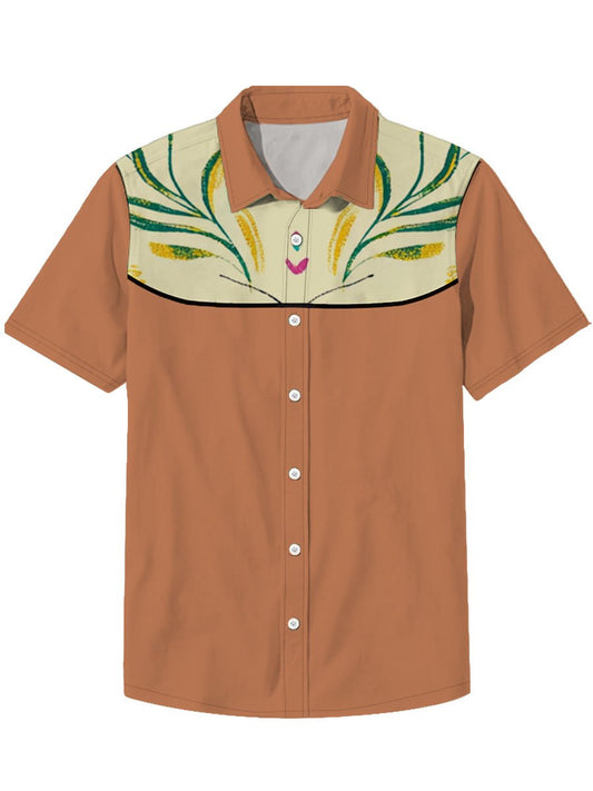 Men's Lapel Insect Fish Bird Animal Denim Western Style Short Sleeve Shirt