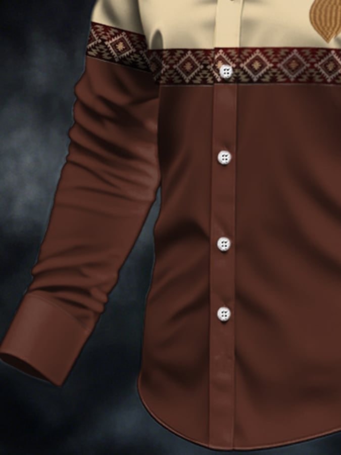 Men's Casual Western Style Contrast Color Shirt