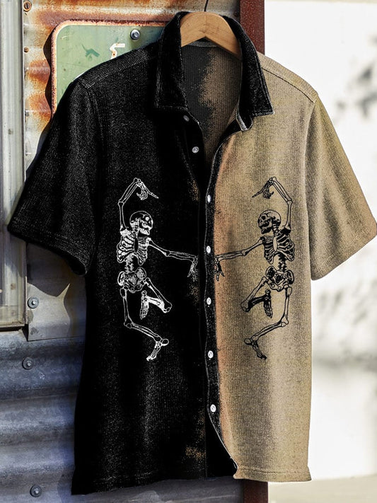 Men's Vintage Western Skull Print Waffle Shirt