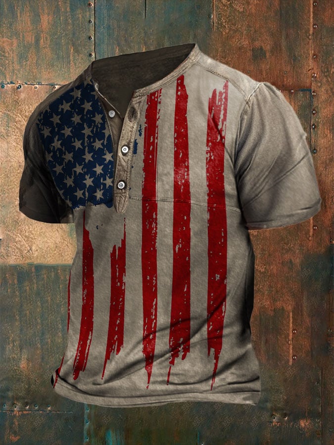 Men's Retro Flag Print Casual Top
