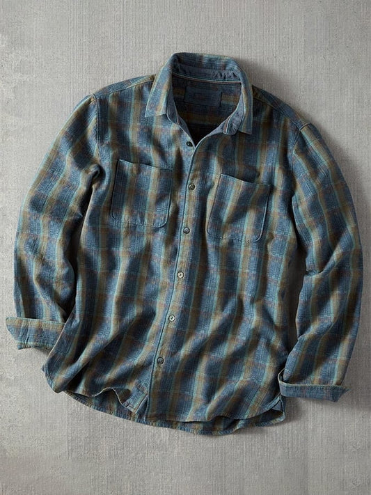 Men's Vintage Western Check Long Sleeve Shirt