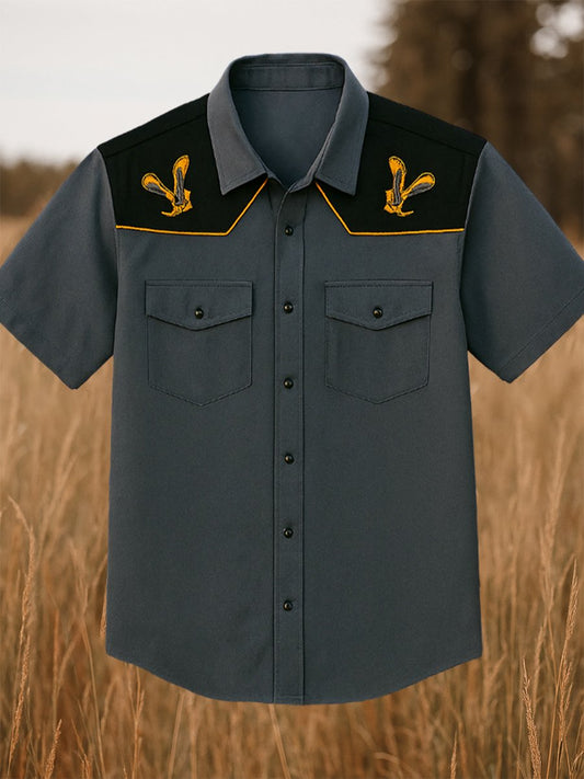Men's Vintage Western Denim Short Sleeve Shirt