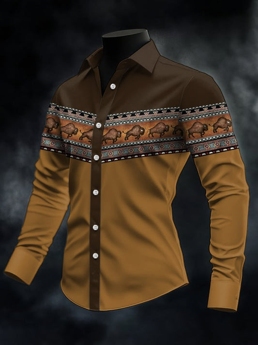 Men's Casual Western Style Contrast Color Shirt