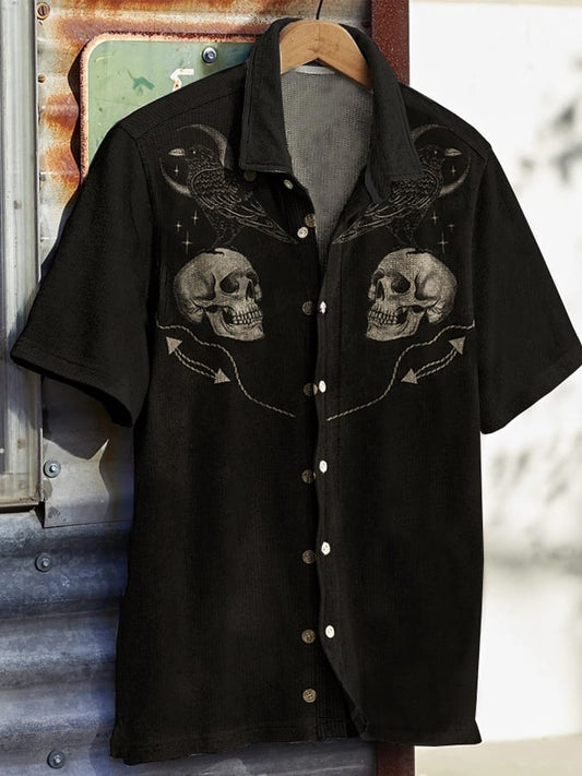 Men's Western Vintage Ethnic Print Waffle Short Sleeve Shirt