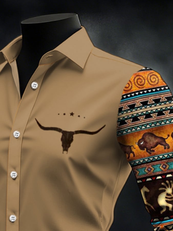 Men's Casual Western Style Contrast Color Shirt