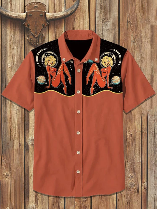 Men's cotton and linen western short-sleeved shirt