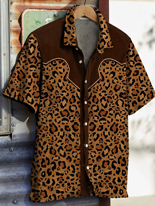 Men's Western Vintage Print Waffle Short Sleeve Shirt