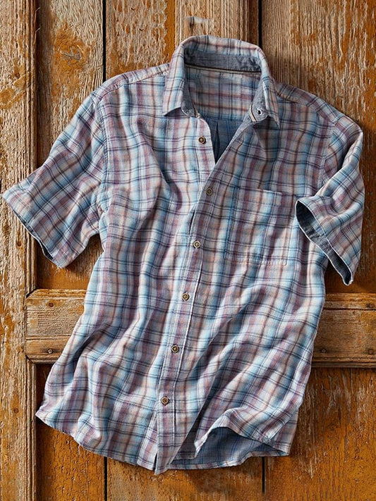 Men's Western Vintage Plaid Short Sleeve Shirt