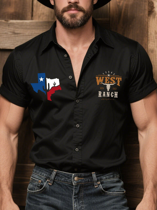Men's Western Casual Denim Short Sleeve Shirt