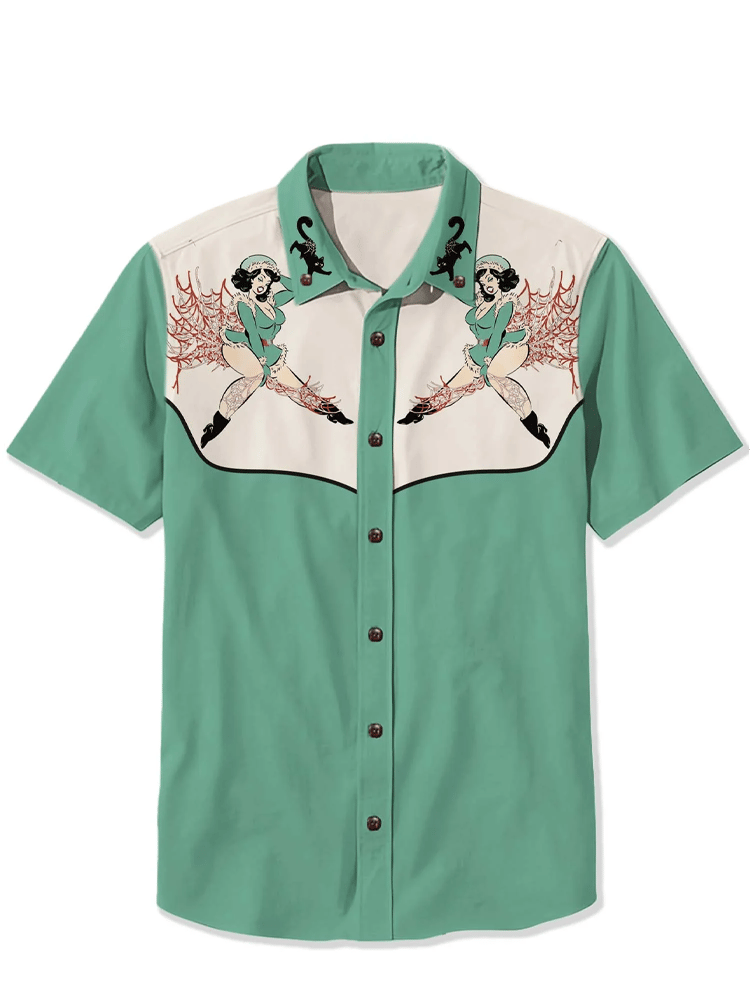 Men's cotton and linen western short-sleeved shirt