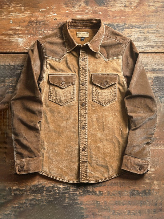 Men's Vintage Distressed Twill Double Pocket Short Sleeve Shirt