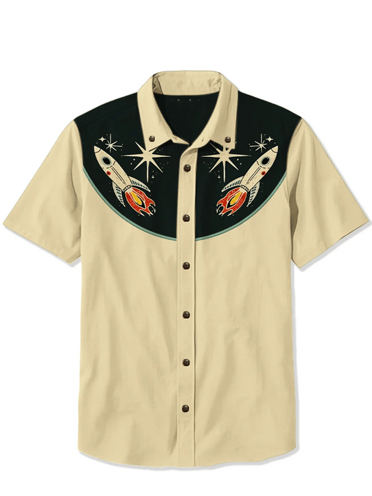 Men's Western 1950s Interstellar Atomic Print Casual Shirt
