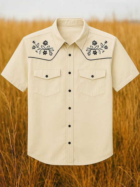 Men's Vintage Western Denim Short Sleeve Shirt
