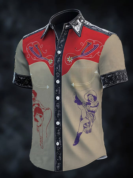 ⚡⚡Buy 2 Get 10% Off⚡⚡Men's Retro Western Print Short Sleeve Shirt