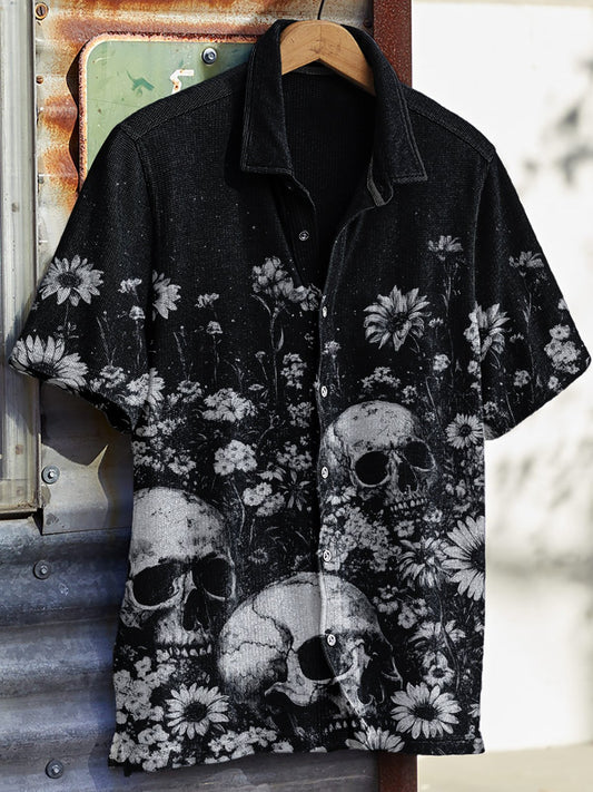 Men's Western Vintage Print Waffle Short Sleeve Shirt