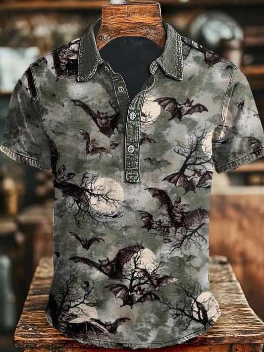 Men's Casual Retro Western Halloween Dark Button Polo
