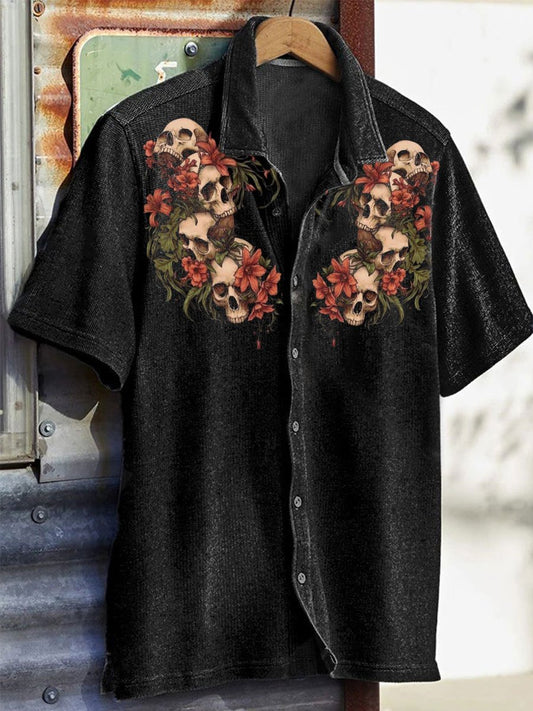 Men's Vintage Western Skull Print Waffle Shirt