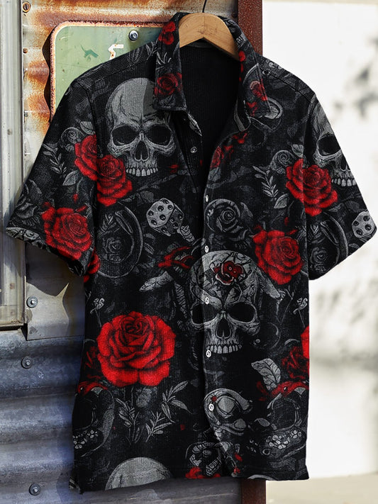 Men's Western Vintage Print Waffle Short Sleeve Shirt