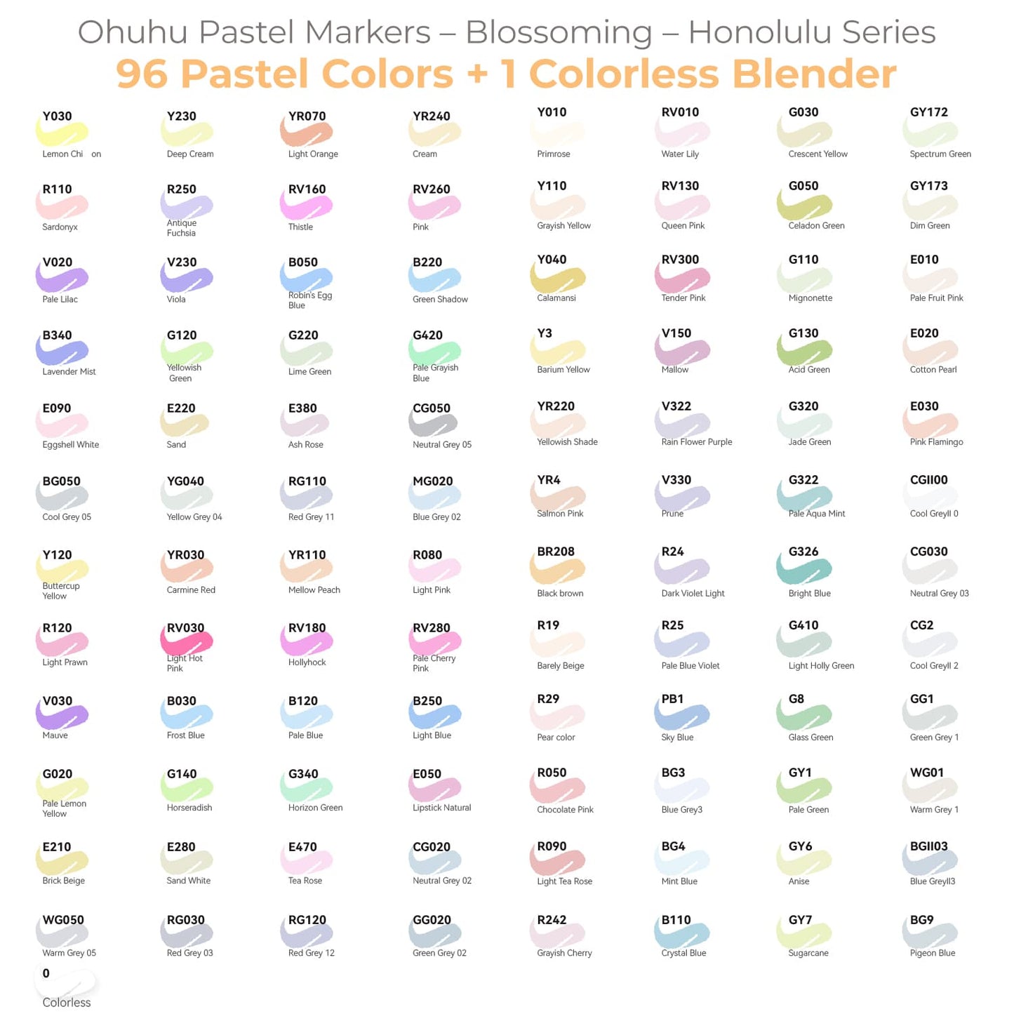 Ohuhu Honolulu 96 Pastel Colors Alcohol Art Markers - Sweetness & Blossoming