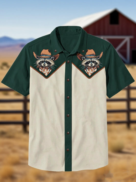 Men's 100% Cotton Western Short Sleeve Button-Down Lapel Shirt