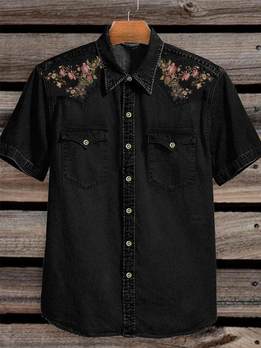 Men's Cowboy Western Vintage Double Pocket Short Sleeve Shirt