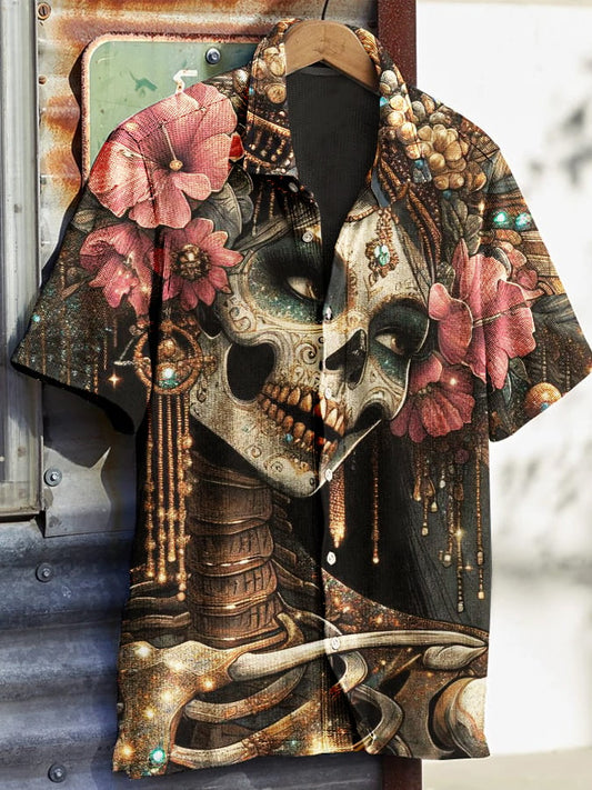 Men's Vintage Western Skull Print Waffle Shirt