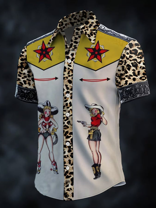 ⚡⚡Buy 2 Get 10% Off⚡⚡Men's Retro Western Print Short Sleeve Shirt