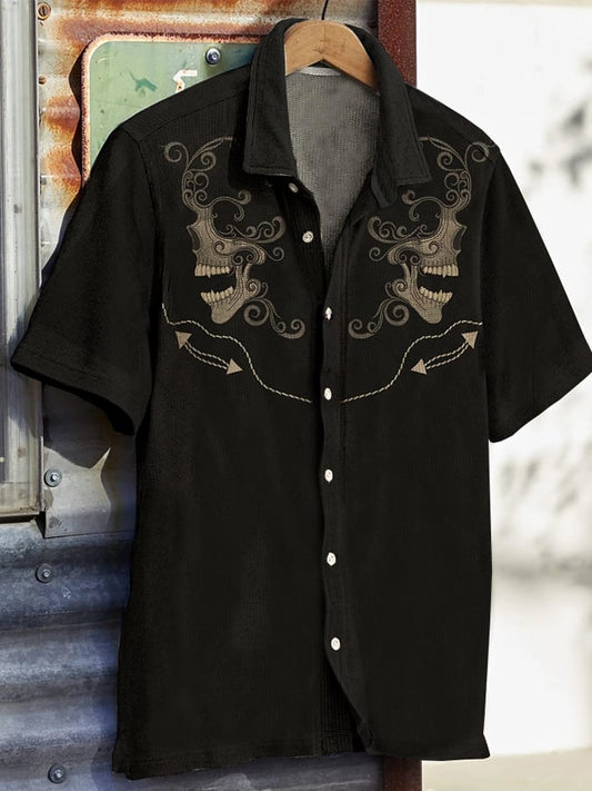 Men's Western Vintage Ethnic Print Waffle Short Sleeve Shirt