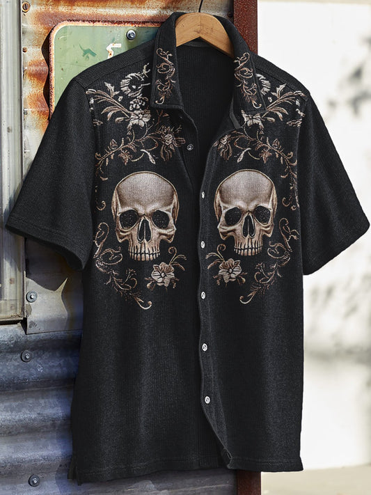 Men's Western Vintage Print Waffle Short Sleeve Shirt