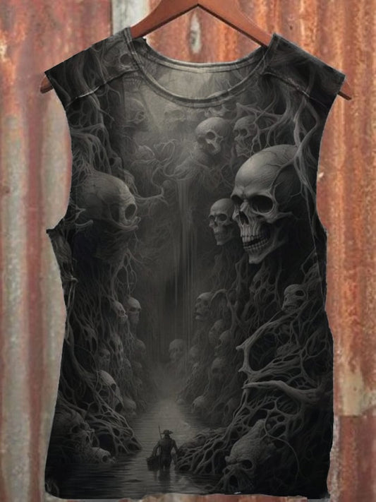 Men's Skull Art Print Vintage Vest