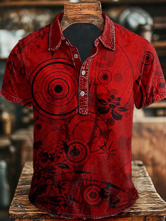 Men's Casual Retro Western Dark Button Polo