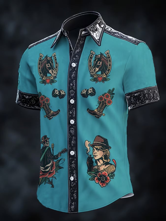 ⚡⚡Buy 2 Get 10% Off⚡⚡Men's Retro Western Print Short Sleeve Shirt