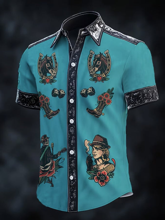 ⚡⚡Buy 2 Get 10% Off⚡⚡Men's Retro Western Print Short Sleeve Shirt