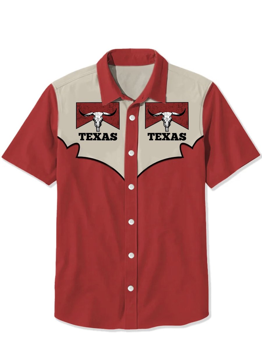 Men's Western Casual (Texas Print) Lapel Short Sleeve Shirt
